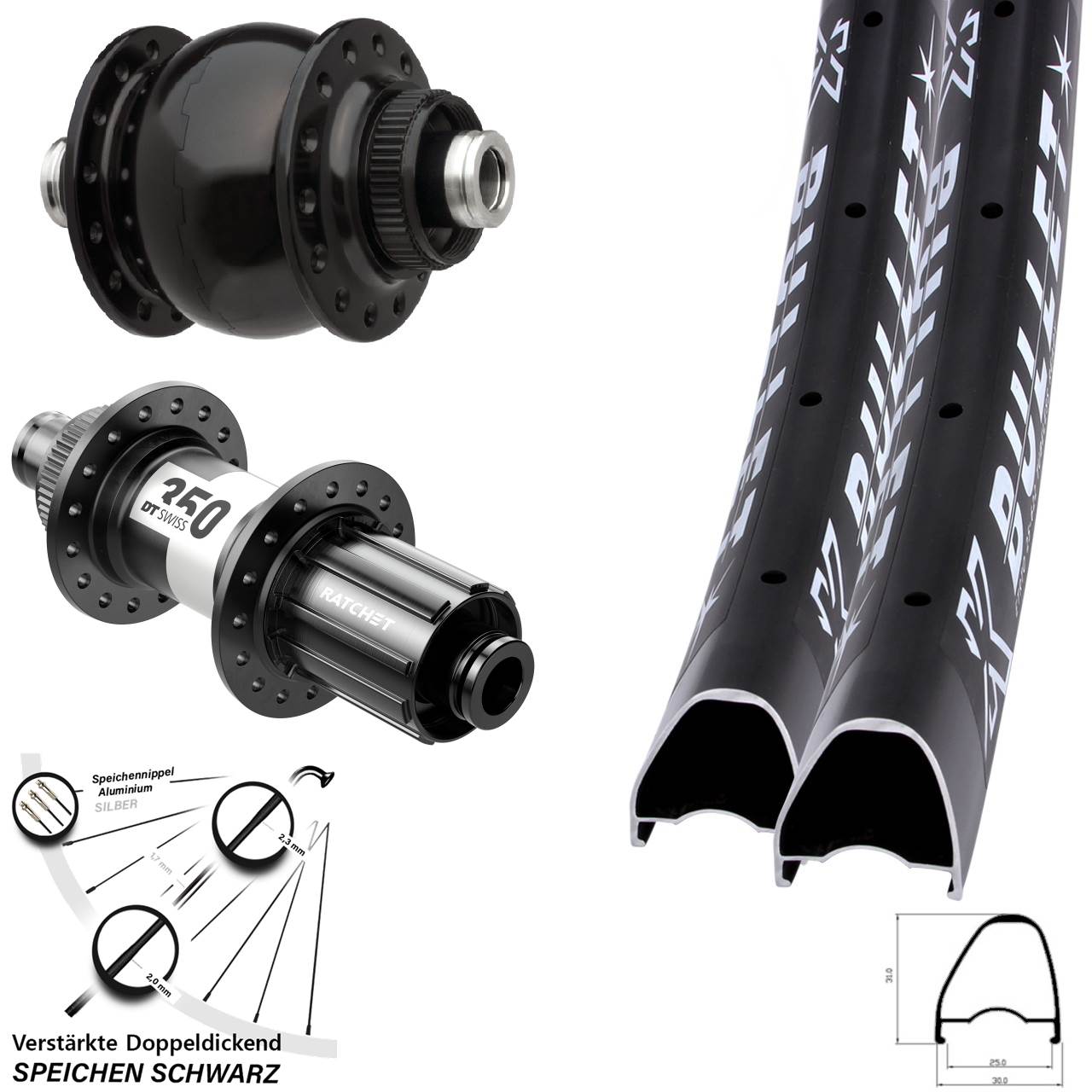 Centerlock Laufradsatz 12x100/142 29 Zoll KX Bullet OS DT Swiss 350 SON 28 8-11 fach HG