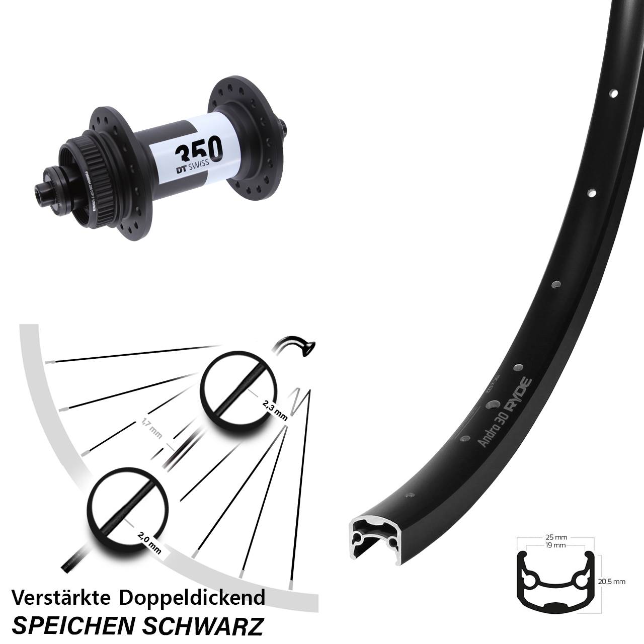 Ryde Andra 30 DT Swiss 350 28-29 Zoll Centerlock Vorderrad QR