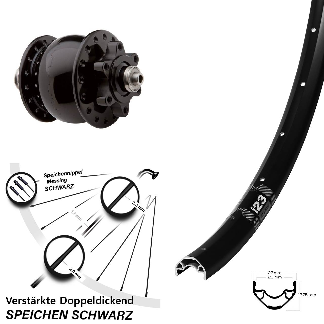 SON 28 WTB i23 ST 28-29 Zoll Vorderrad mit Nabendynamo 6-Loch für Schnellspanner