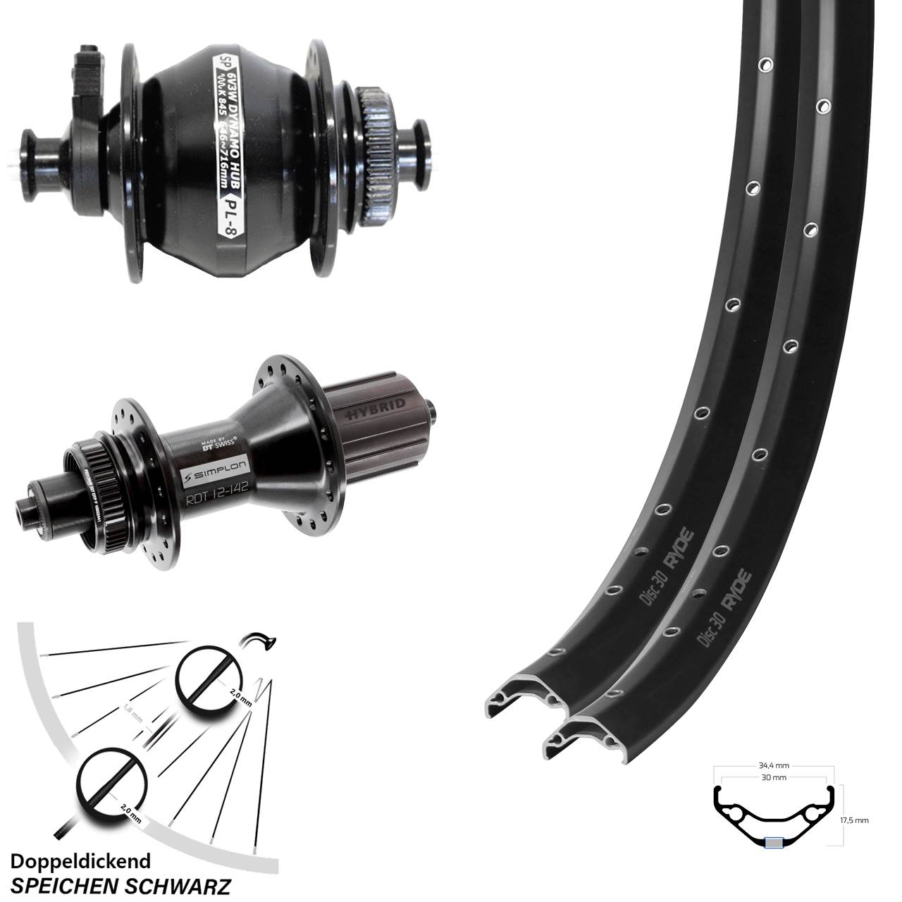 Disc Laufradsatz 29 Zoll Ryde Disc 30 DT Swiss 370 Hybrid Shutter PL-8 8-11 fach HG QR