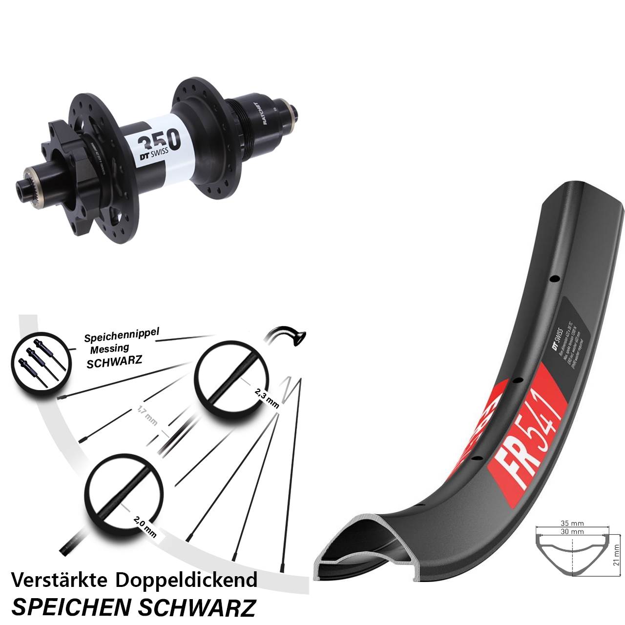 27,5 Zoll DT Swiss FR541 DT Swiss 350 Boost Hinterrad 6-Loch QR Boost SRAM XD