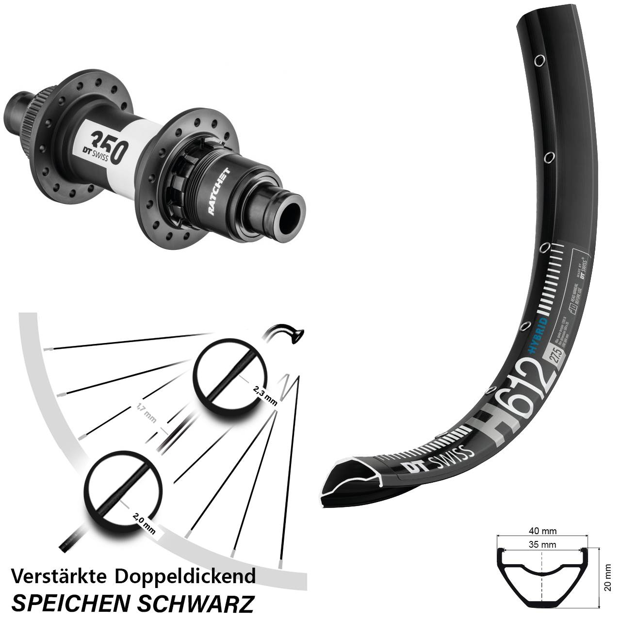Hinterrad Centerlock 12x148 27,5 Zoll DT Swiss H612-350 SRAM XD