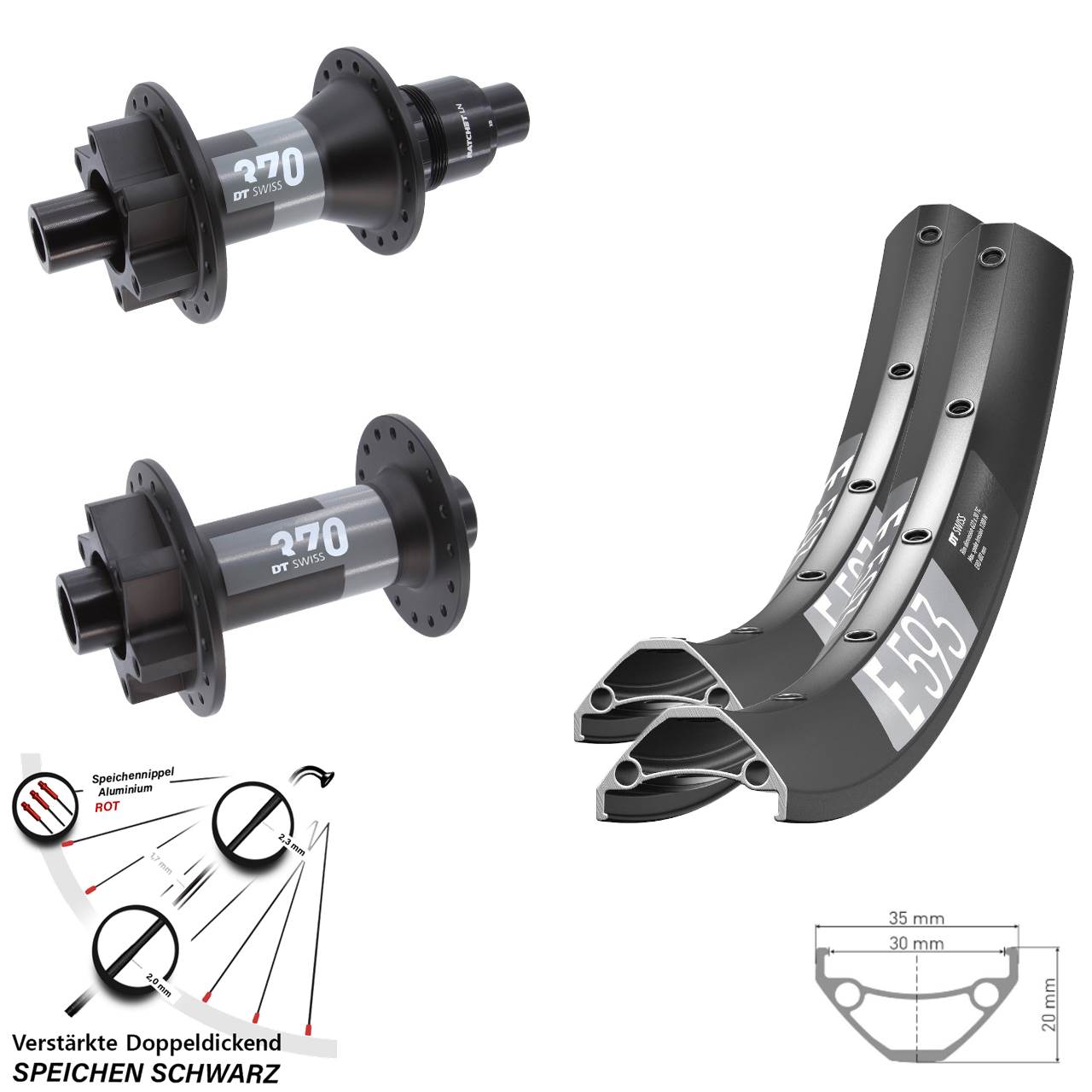 Boost 6-Loch Laufradsatz 15x110 12x148 27,5 Zoll DT Swiss E 593 DT Swiss 370 XD 11-12 fach