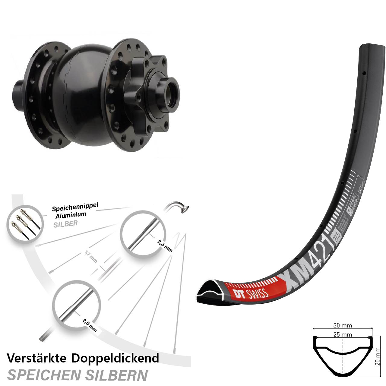 SON 28 DT Swiss XM 421 29 Zoll Disc Vorderrad mit Nabendynamo 15x110 Boost