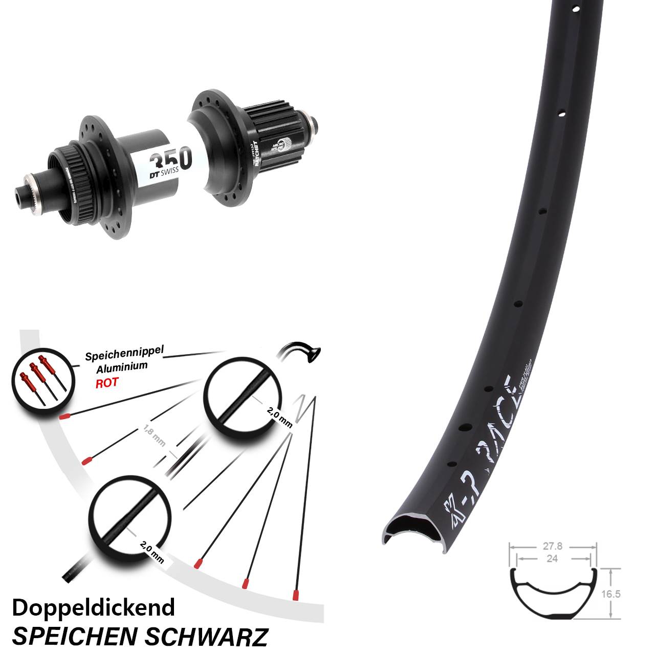 KX-R Race DT Swiss 350 28-29 Zoll Disc Laufrad für Schnellspanner Boost Micro Spline