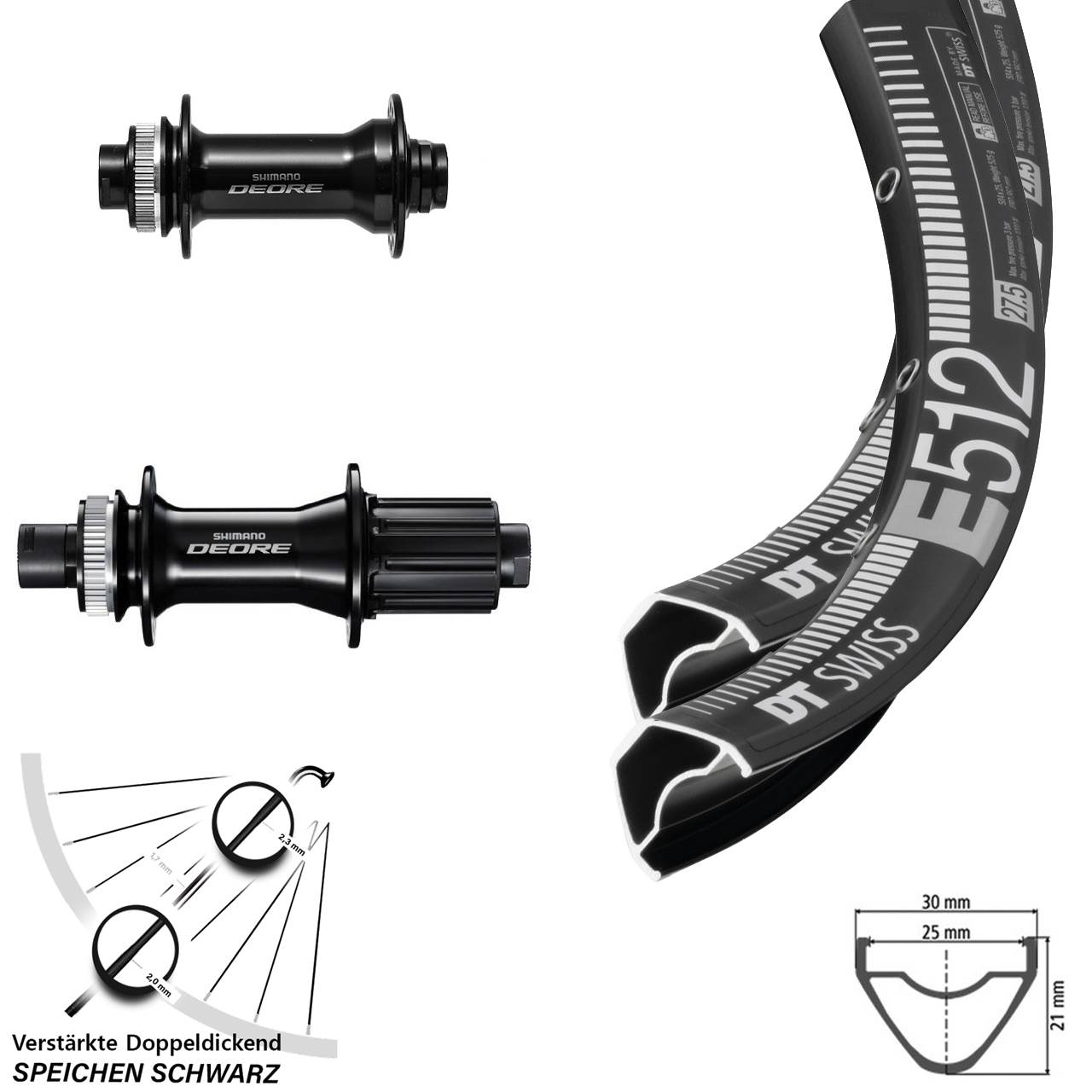 Disc Laufrad-Satz 650B DT Swiss E 512 Shimano Deore 8-11 fach HG 15x110 12x148