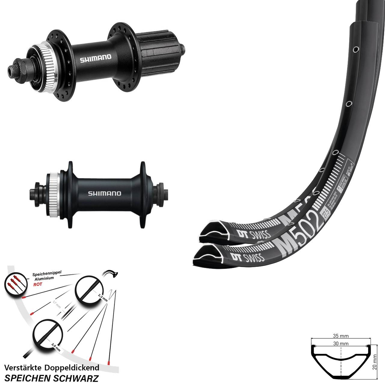 DT Swiss M502 Shimano HB-M4050 Alivio 27,5 Zoll Centerlock Laufradsatz QR 8-11 fach HG