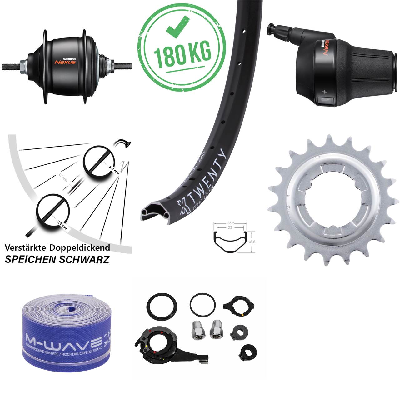 Hinterrad 20 Zoll KX Twenty Shimano Nexus 8-Gang für Rollenbremse