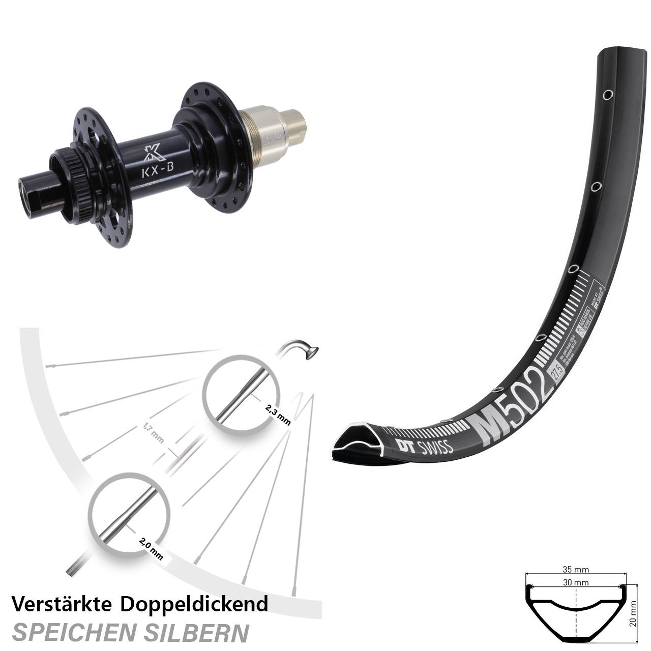 29 Zoll DT Swiss M502 KX-B Hinterrad Centerlock 12x148 Boost XD