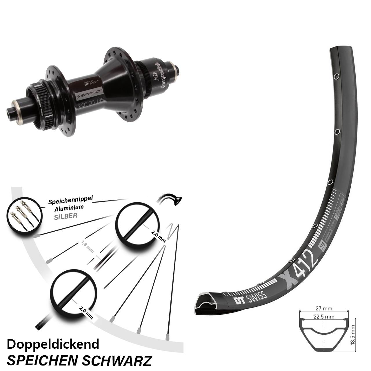 28 Zoll DT Swiss X 412-370 Disc Hinterrad für Schnellspanner XD 11-12 fach