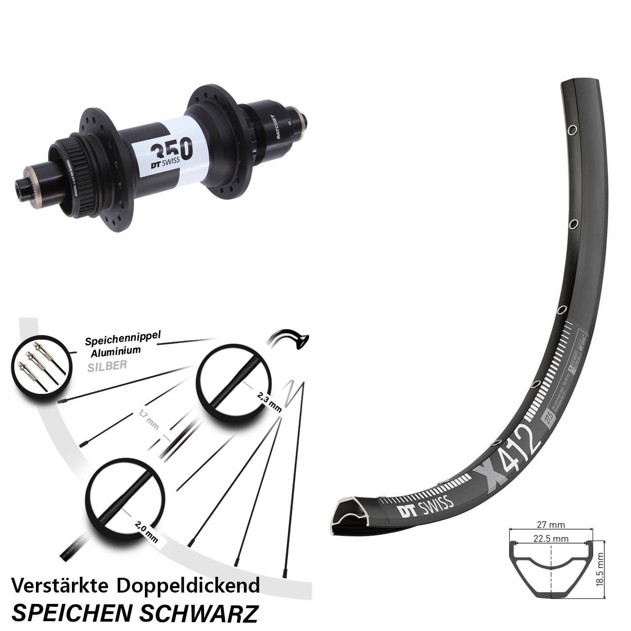 29 Zoll DT Swiss X412 350 Hinterrad Centerlock QR Boost SRAM XD