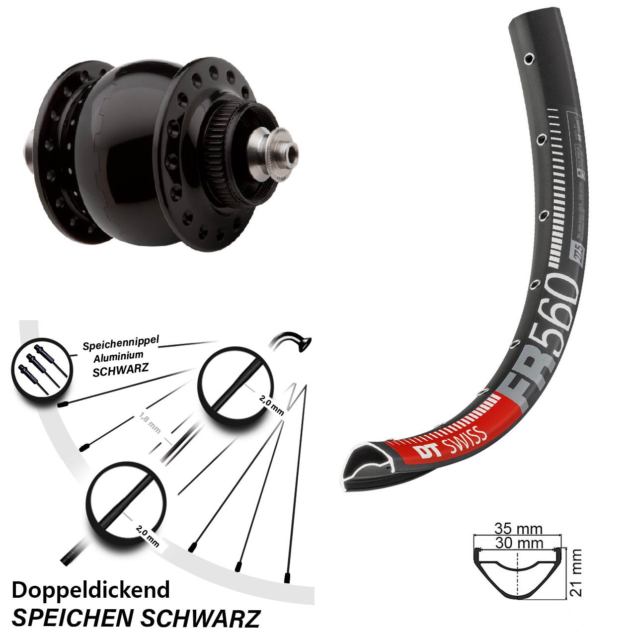 Centerlock Dynamo-Vorderrad für Schnellspanner 26 Zoll DT Swiss FR560 SON delux