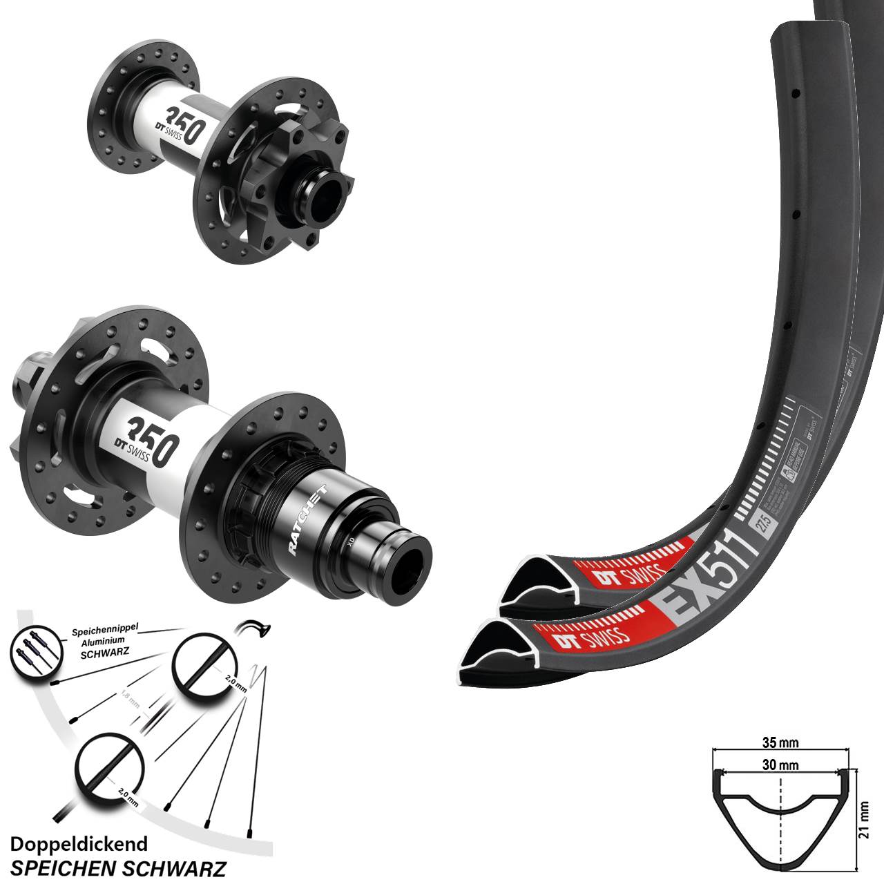 Laufradsatz 6-Loch 15x100 12x142 29 Zoll DT Swiss EX511-350 Ratchet 36 XD