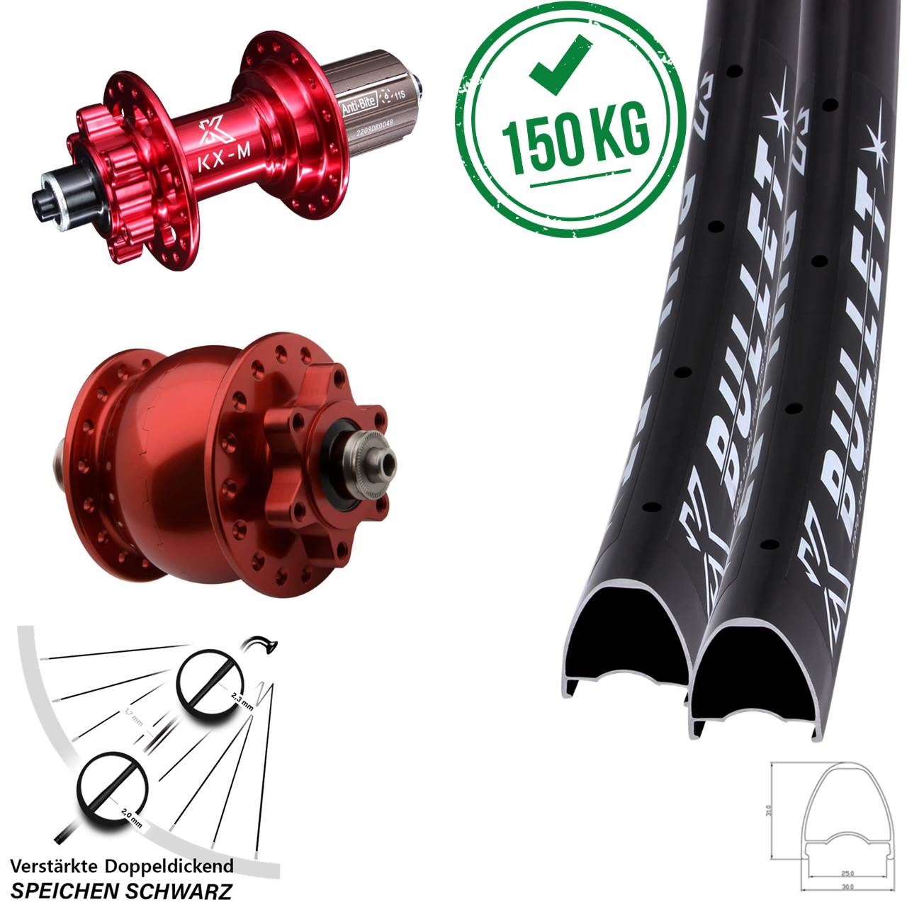 KX-M Bullet OS rot SON 28 29 Zoll Disc Laufradsatz für Schnellspanner 8-12 fach HG
