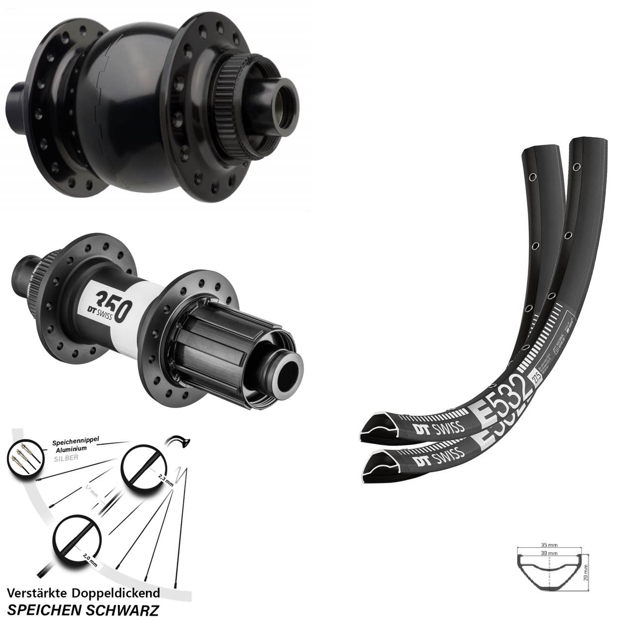 Laufrad-Satz 15x110 12x148 27,5 Zoll DT Swiss E532-350 SON 28 8-11 fach