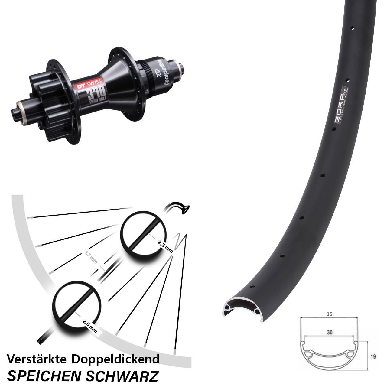 Hinterrad 6-Loch für Schnellspanner 26 Zoll Gora 30 DT Swiss 370 XD
