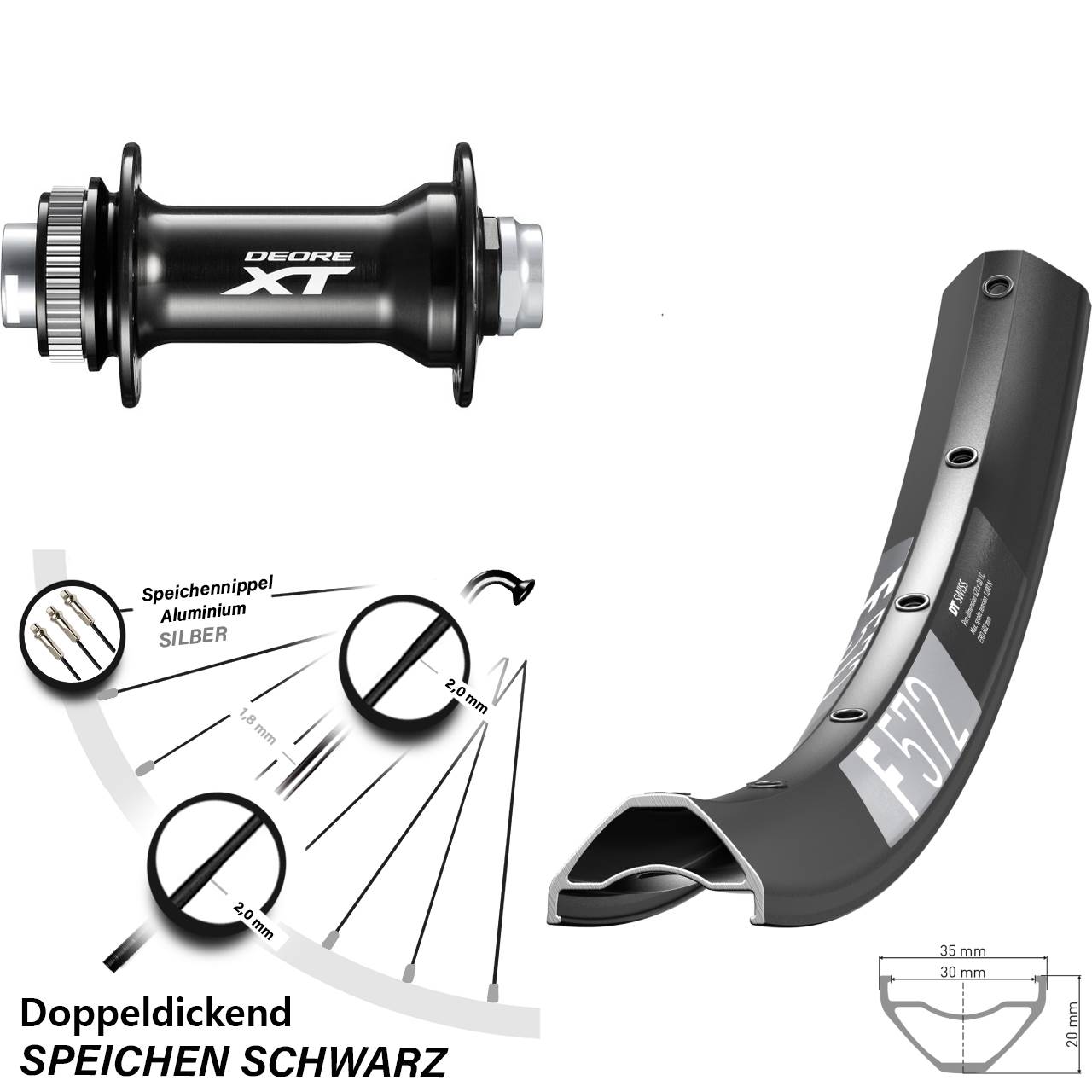27,5 Zoll DT Swiss F572 Shimano XT Vorderrad Centerlock 15x110 Boost