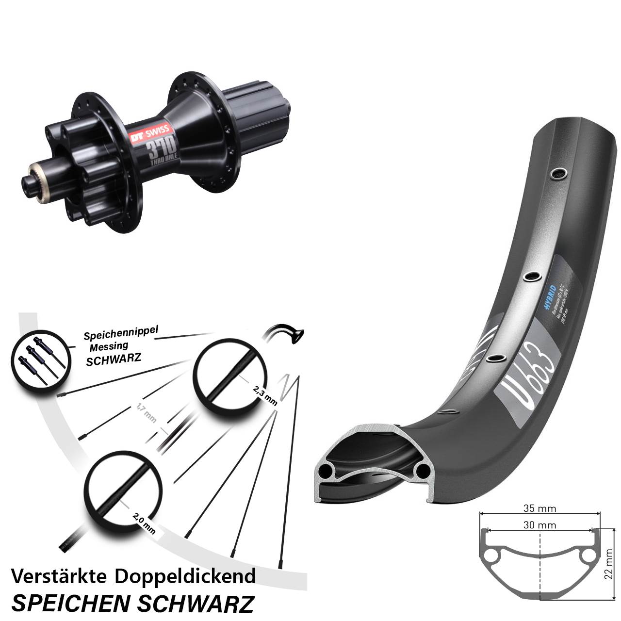20 Zoll DT Swiss U 663 DT Swiss 370 Hybrid Hinterrad 6-Loch QR 8-11 fach HG