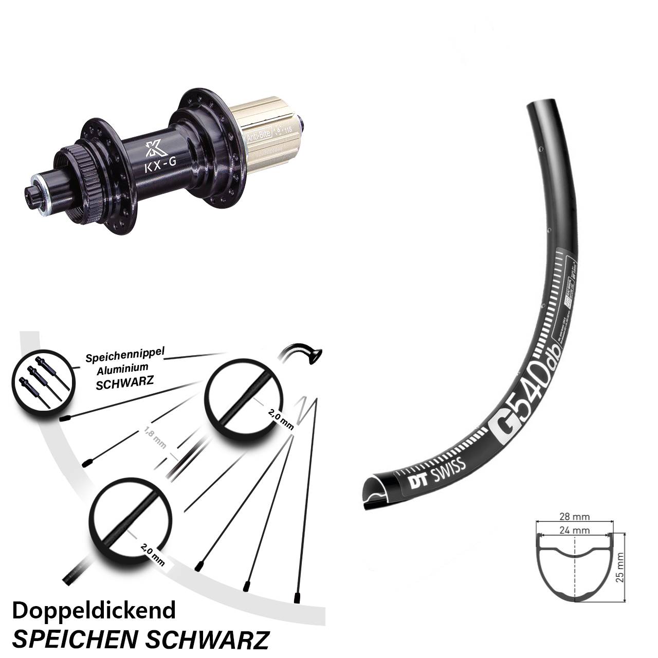 DT Swiss G 540 Hinterrad 28/29 Zoll Nabe KX-G 8-12 fach