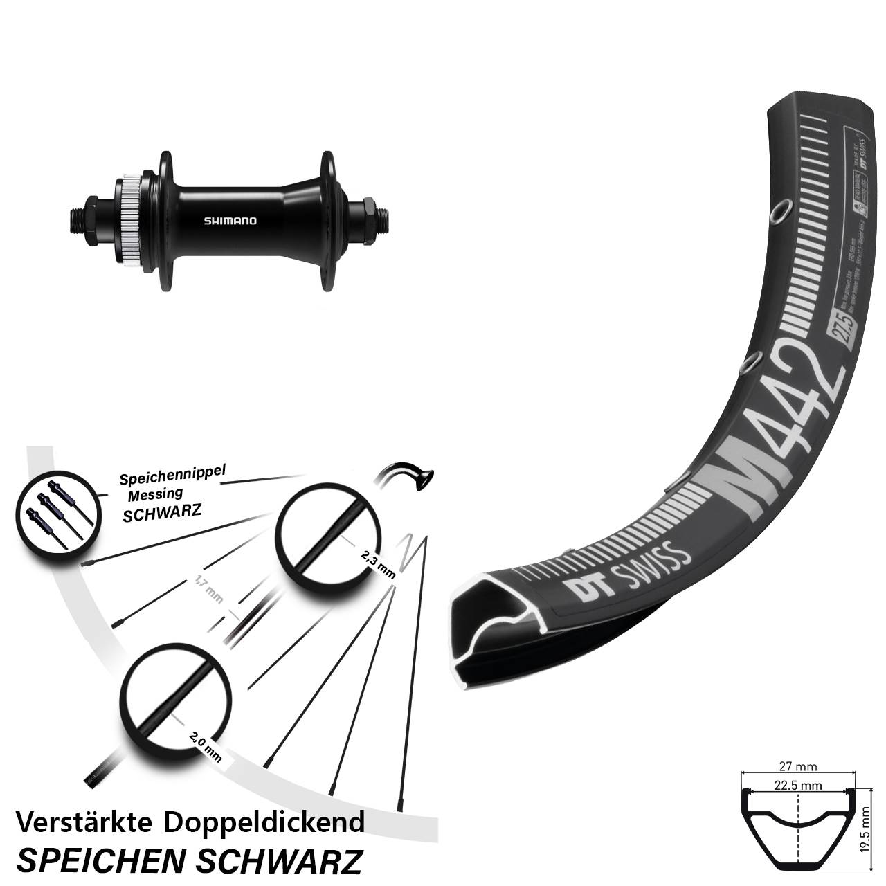 Vorderrad Centerlock 28 Zoll DT Swiss M 442 Shimano HB-QC400 für Schnellspanner