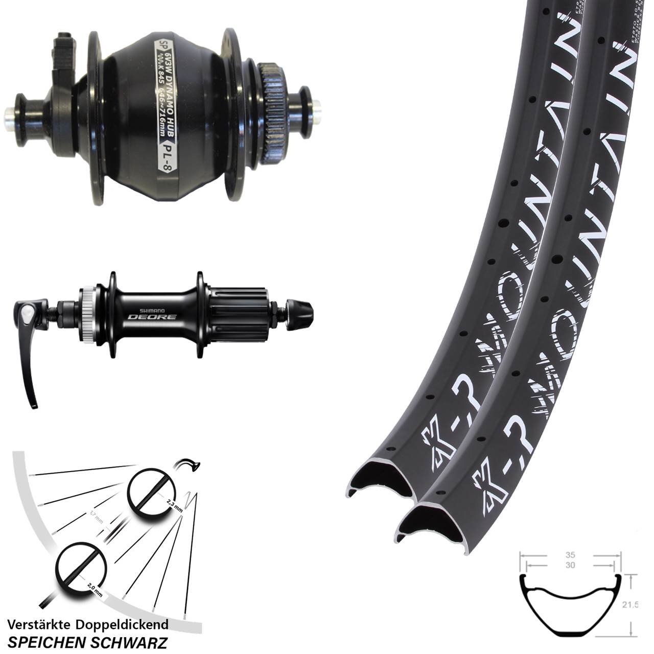 Disc Laufradsatz 27,5/29 Zoll KX-R Mountain QR Shimano FH-M6000 SP PL-8 8-11 fach