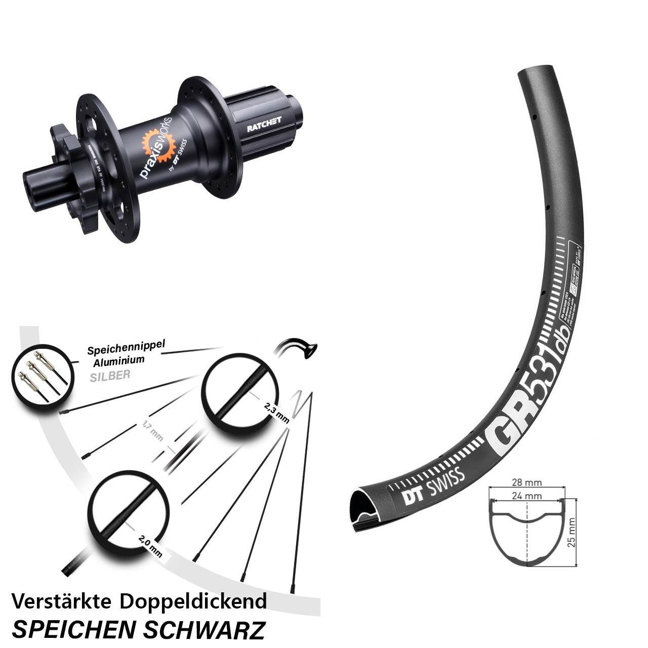 6-Loch Hinterrad 27,5 Zoll DT Swiss GR 531-350 8-11 fach 12x142