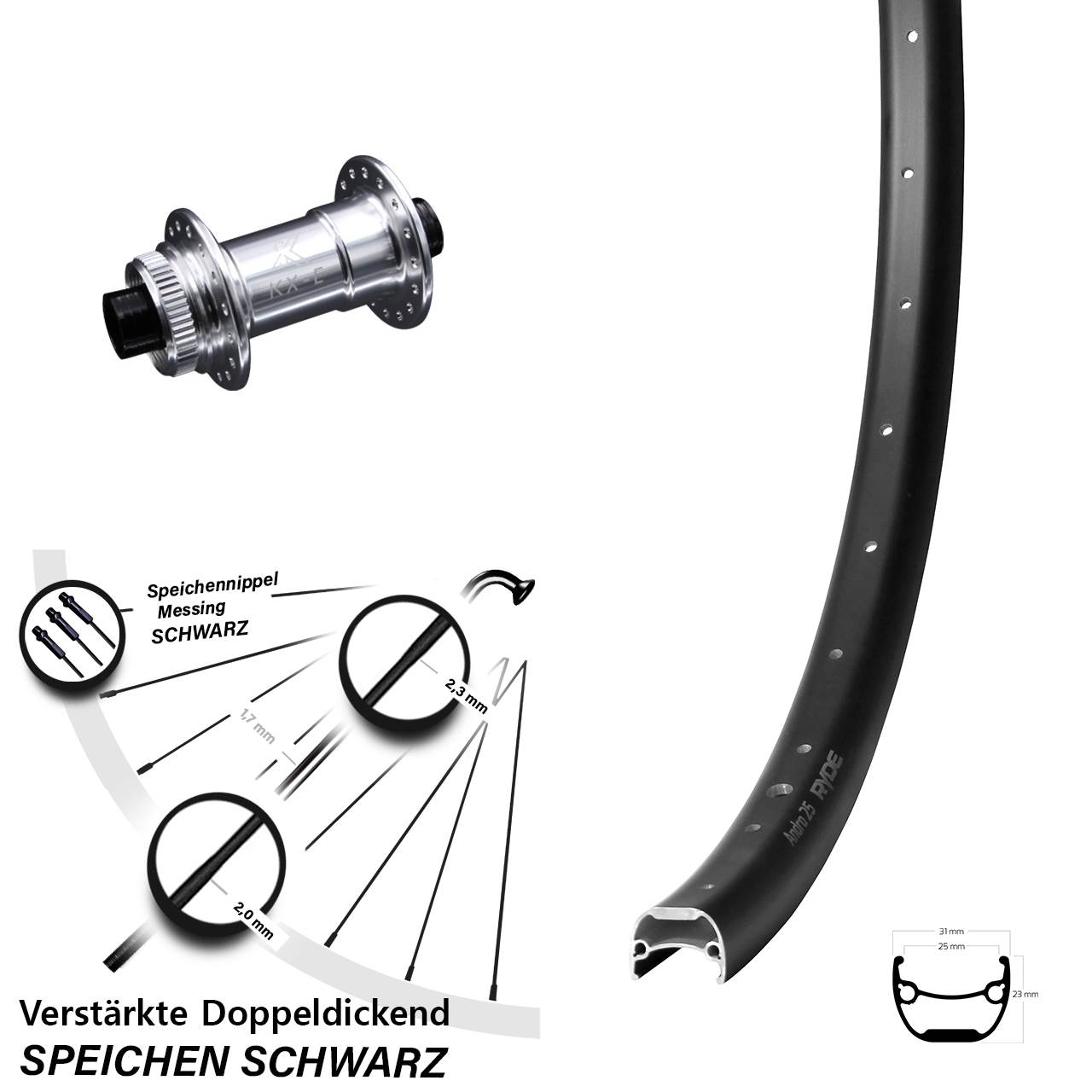 Vorderrad Centerlock 29 Zoll Ryde Andra 25 KX-E 15x100