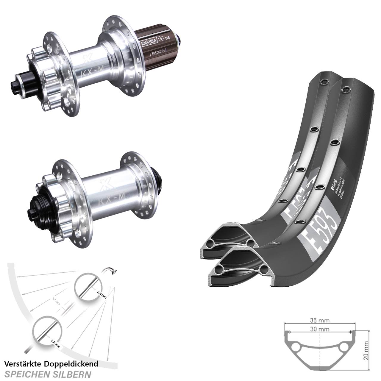 Disc Laufrad-Satz für Schnellspanner 29 Zoll DT Swiss E 593 KX-M 8-12 fach HG