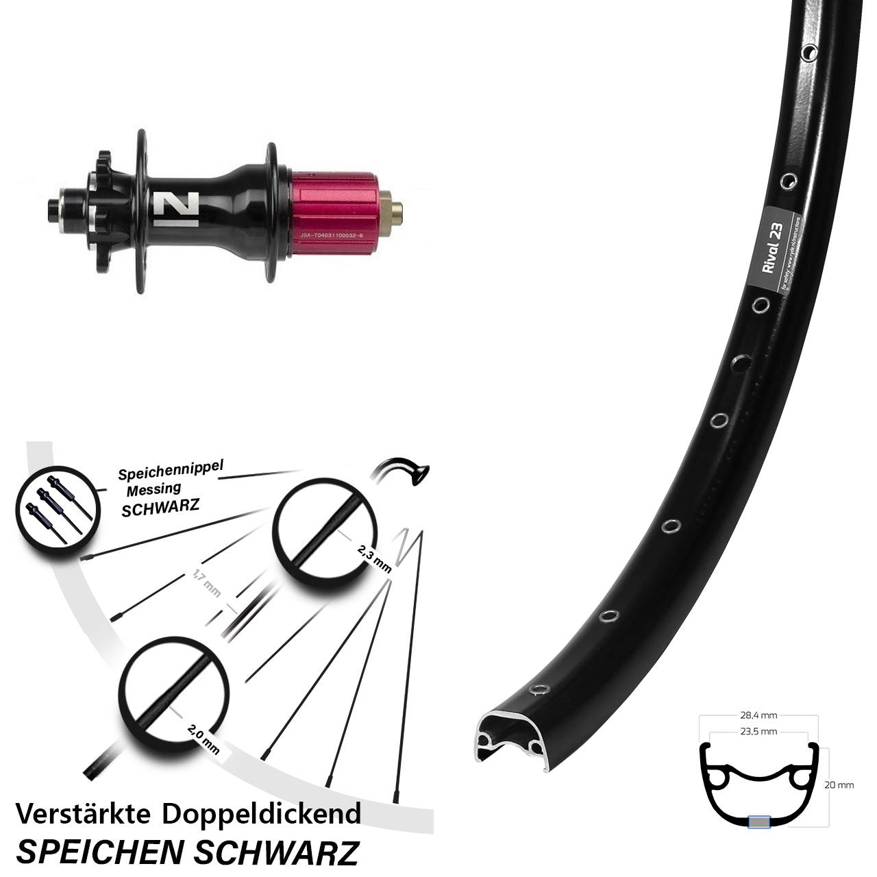 27,5 Zoll Ryde Rival 23 Novatec Superlight Disc Laufrad QR 8-12 fach
