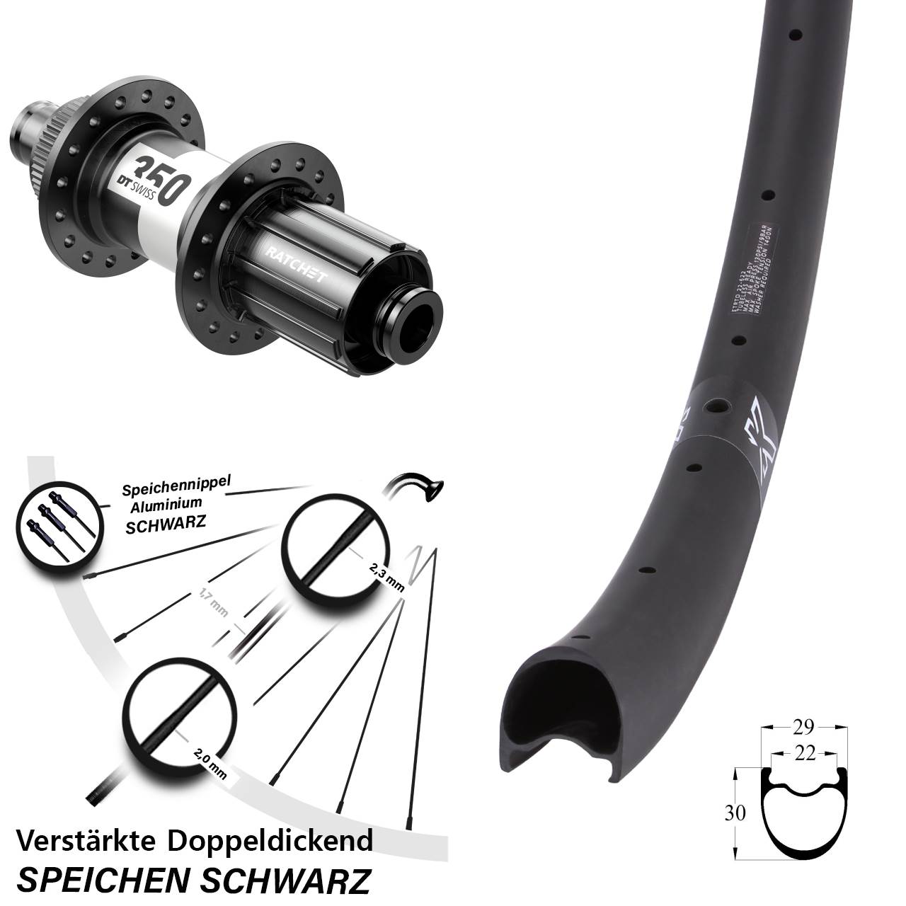 Disc Laufrad 28 Zoll KX-RC Gravel Carbon DT Swiss 350 11-12 fach 12x142