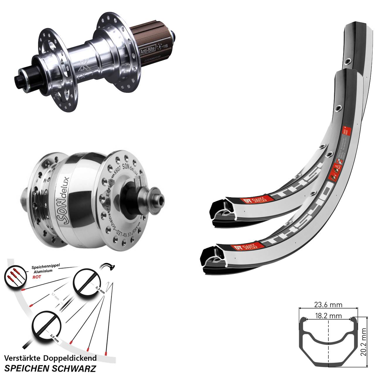 Laufradsatz 28 Zoll DT Swiss TK540 KX-T SONdelux poliert 8-12 fach für Schnellspanner