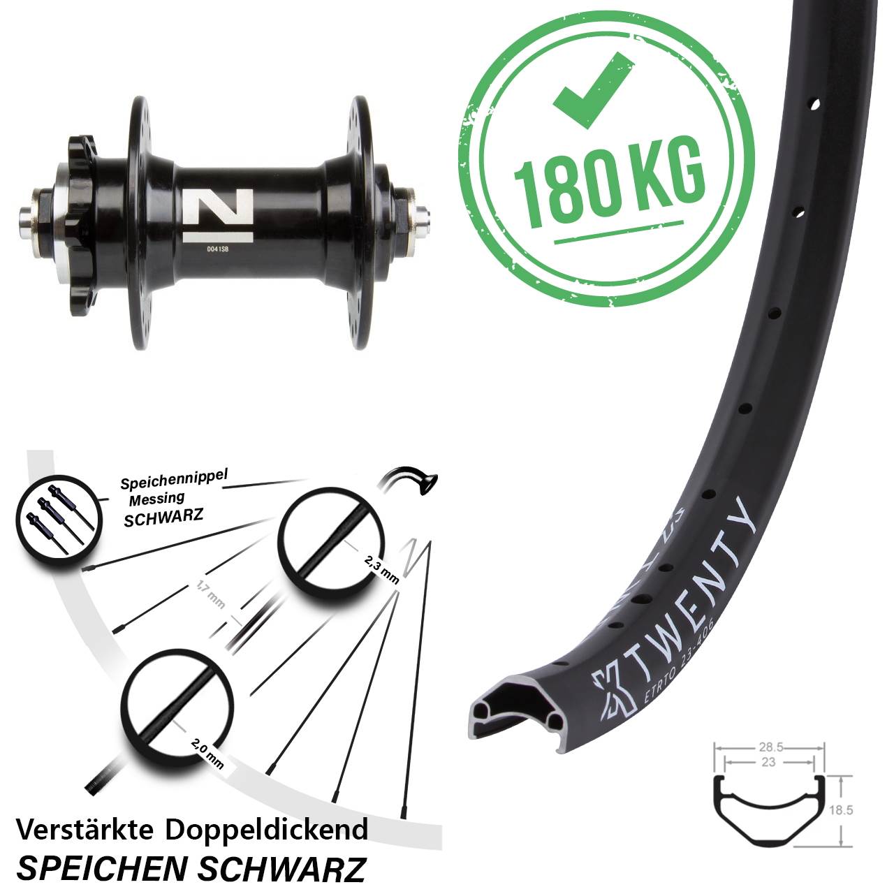 Vorderrad 20 Zoll KX Twenty Novatec D041SB schwarz