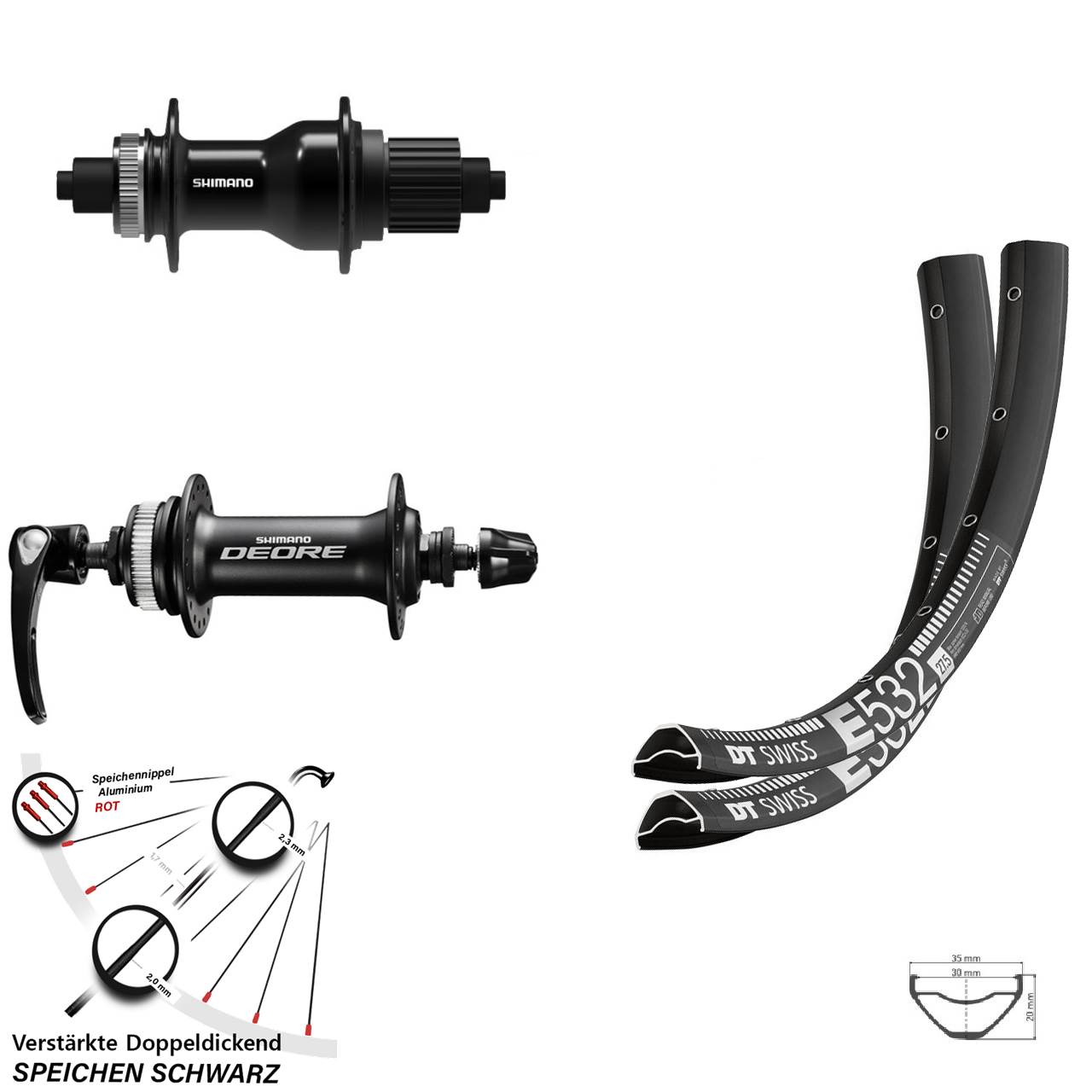 DT Swiss E 532 Shimano FH-QC500 HB-M6000 29 Zoll Disc Laufradsatz QR Micro Spline