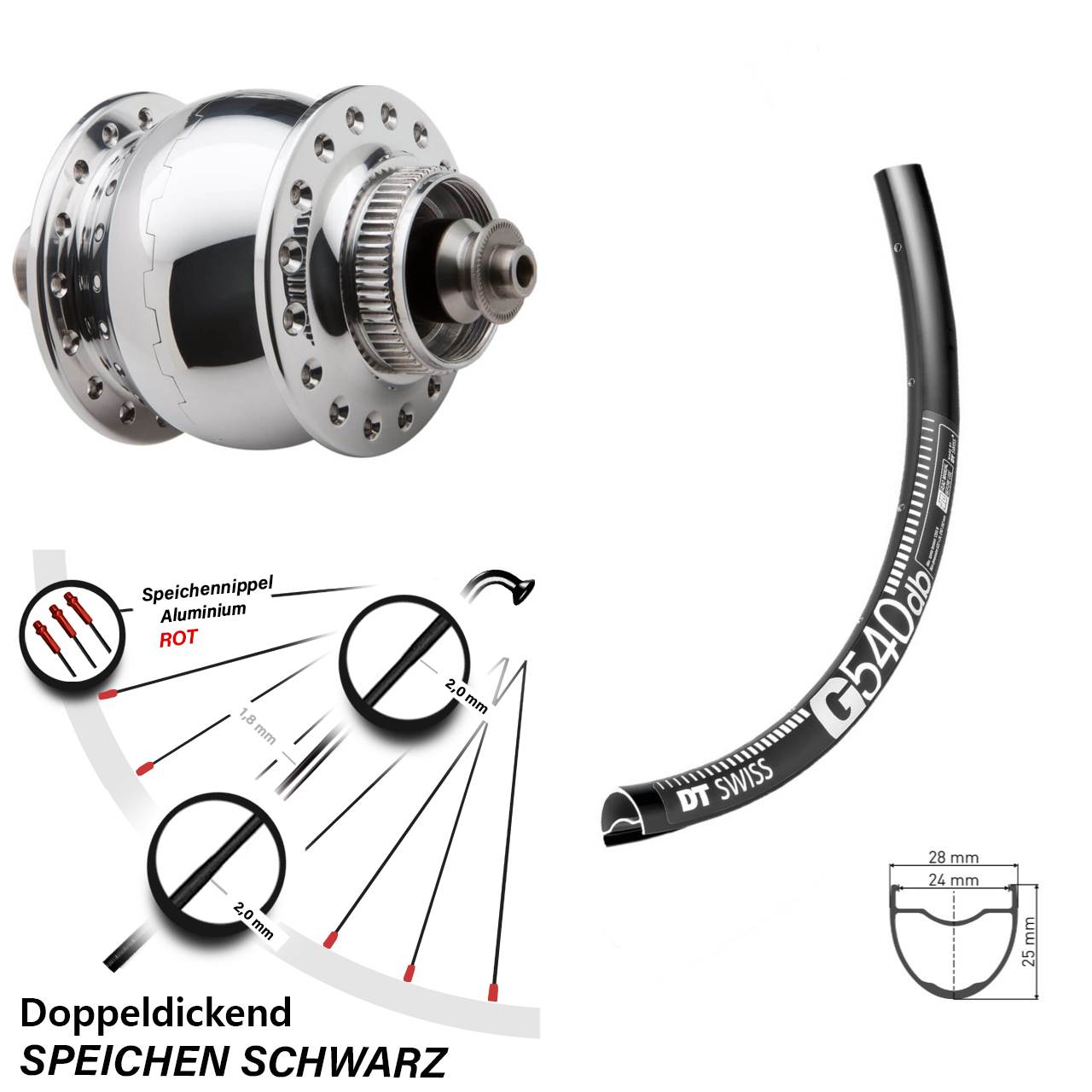 27,5 Zoll DT Swiss G 540 SONdelux Disc Nabendynamolaufrad für Schnellspanner