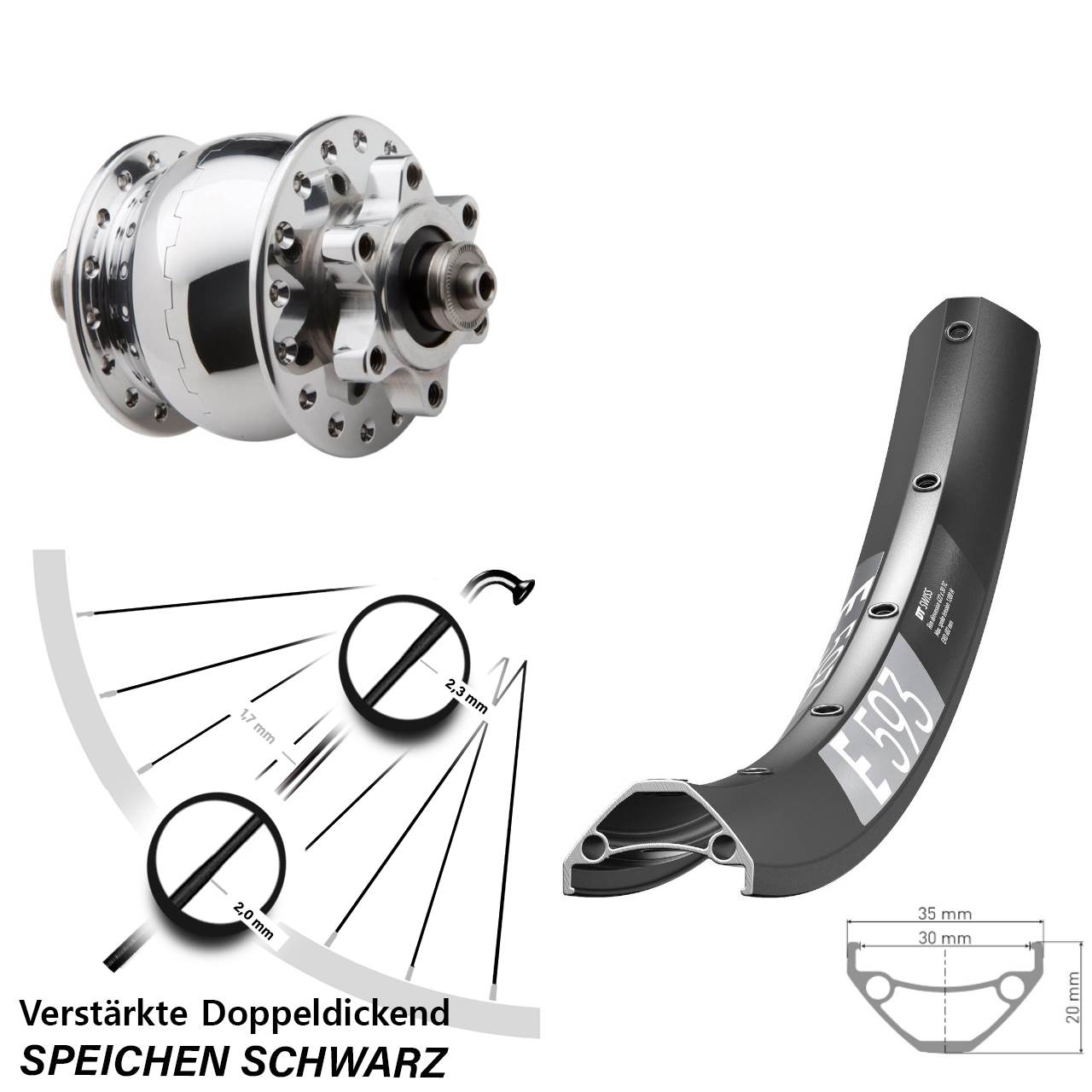 Disc Nabendynamolaufrad für Schnellspanner 29 Zoll DT Swiss E 593 SON 28