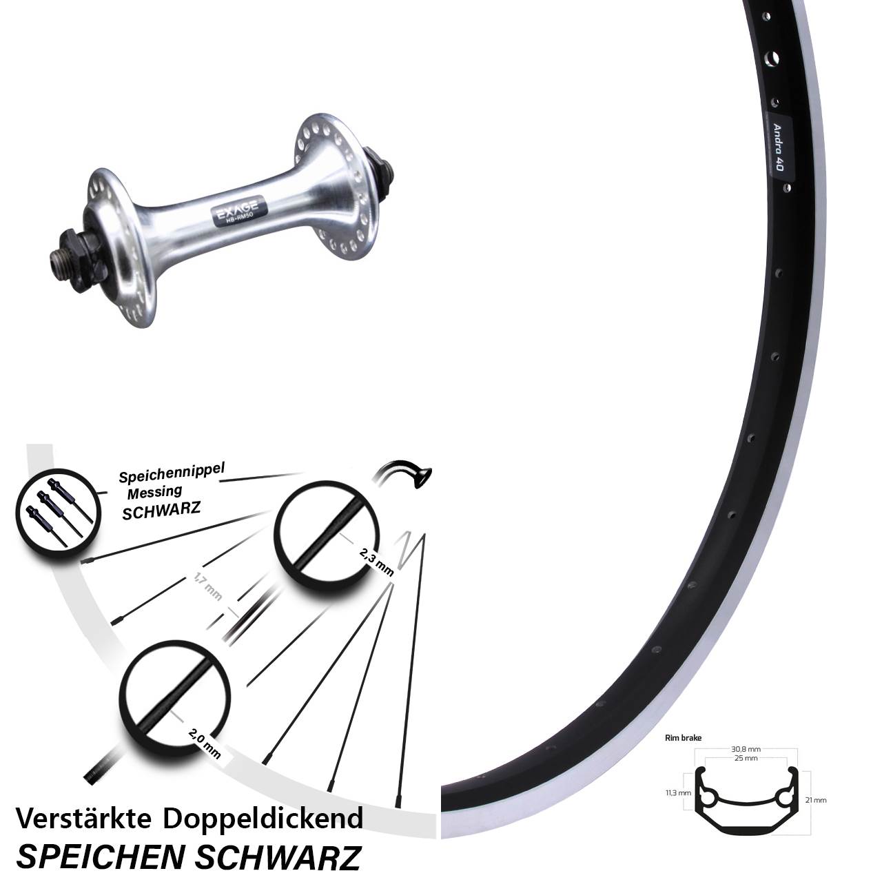 Vorderrad für Schnellspanner 28-29 Zoll Ryde Andra 40 Shimano Exage