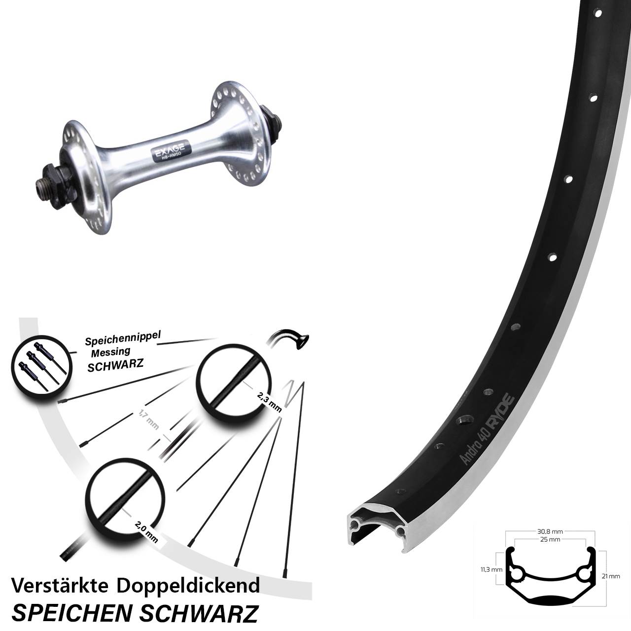 Vorderrad für Schnellspanner 28-29 Zoll Ryde Andra 40 Shimano Exage