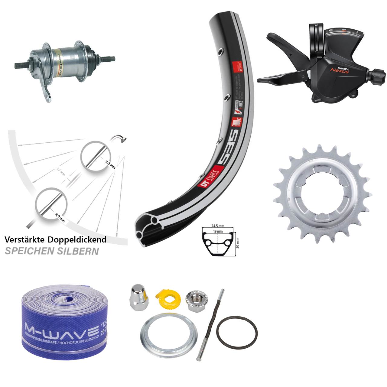 26 Zoll Hinterrad DT Swiss 535 Shimano Nexus 3 Gang Nabenschaltung mit Rücktritt