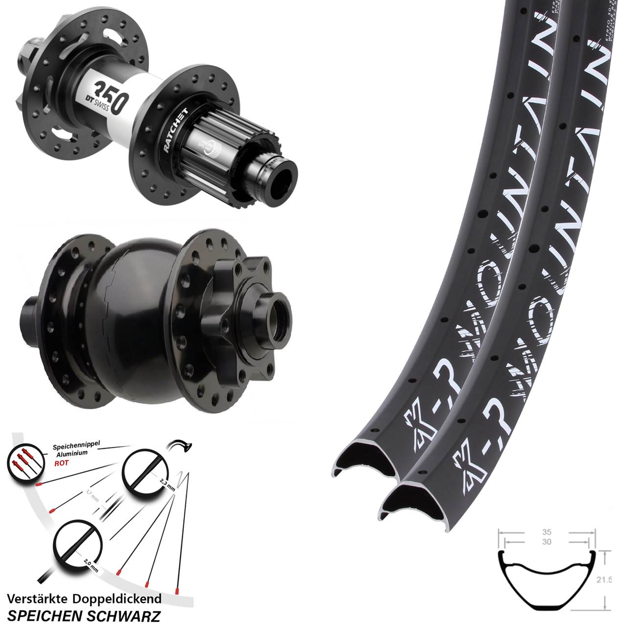 KX-R Mountain DT Swiss 350 SON 28 Disc 6-Loch 27,5 Zoll Laufradsatz Boost Micro Spline