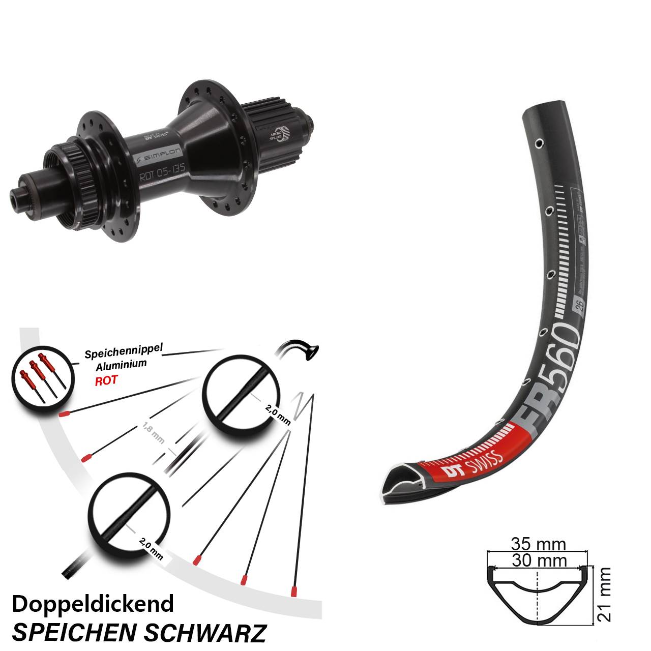 DT Swiss FR 560-370 Hybrid 26 Zoll Hinterrad Centerlock Micro Spline QR