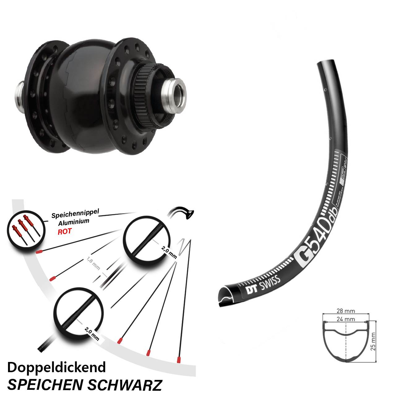 Disc Nabendynamo-Laufrad 650B DT Swiss G 540 SON 28 12x100