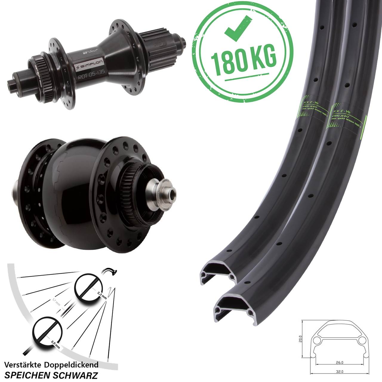 Disc Laufradsatz QR 27,5 Zoll KX Evo DT Swiss 370 Hybrid SON 28 Micro Spline