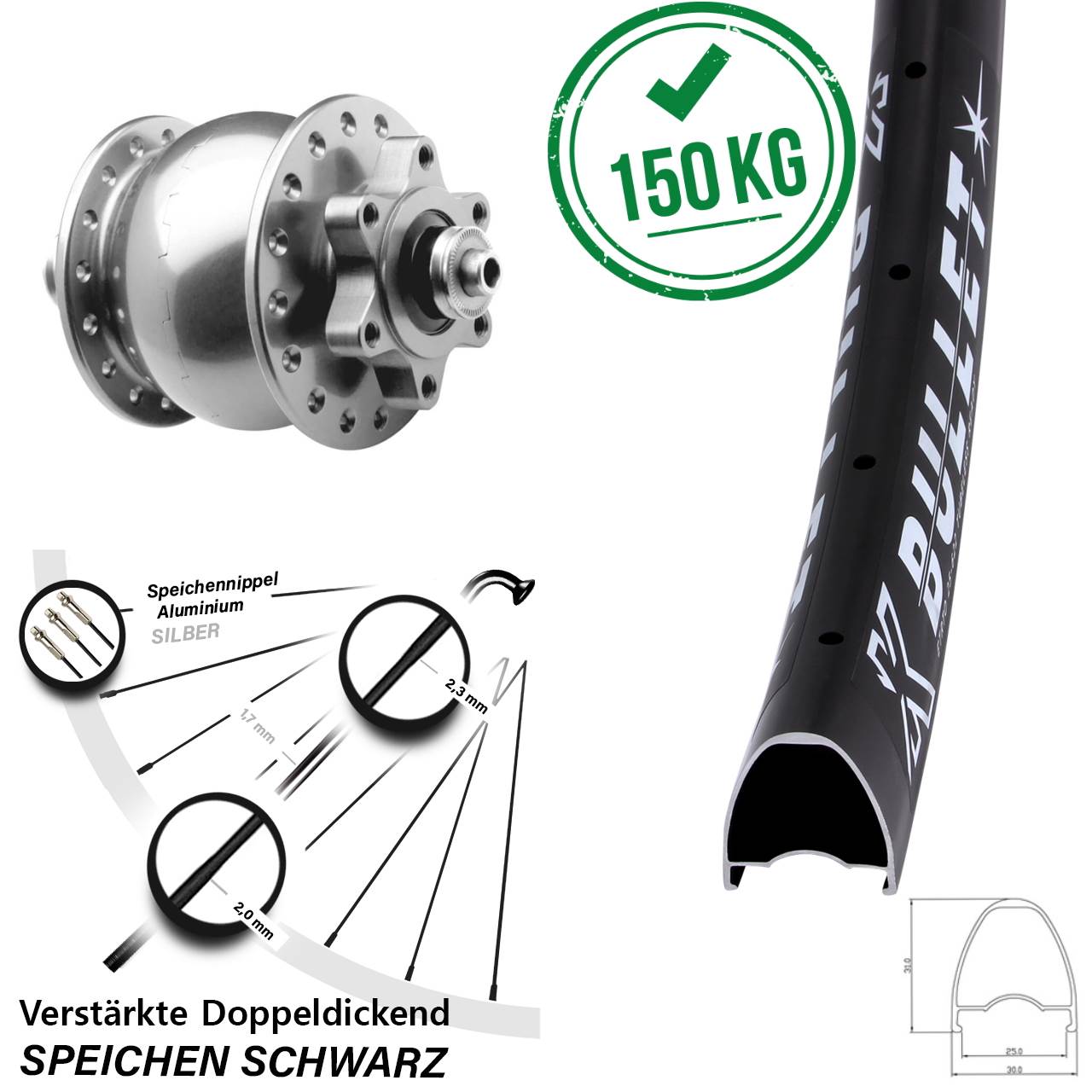 6-Loch Dynamo-Vorderrad 29 Zoll KX Bullet SON 28 QR