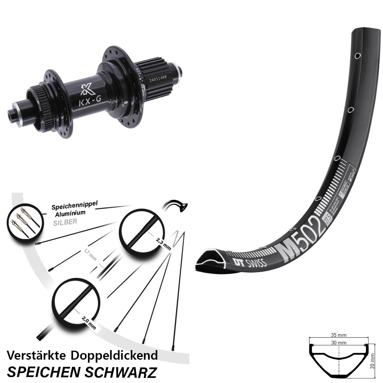 27,5 Zoll DT Swiss M 502 KX-G Centerlock Hinterrad QR Shimano Micro Spline