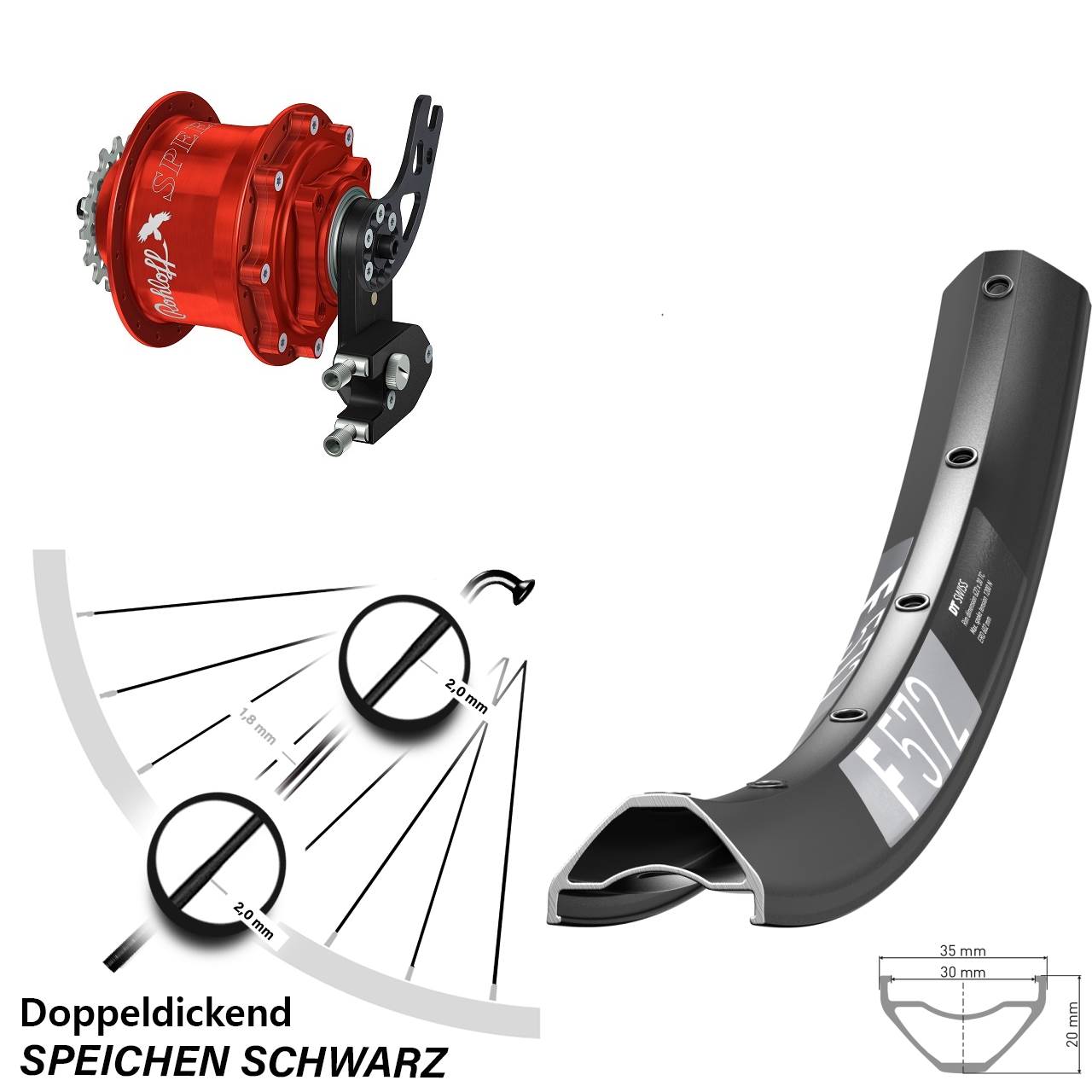 Disc Laufrad 29 Zoll DT Swiss F 572 Rohloff Speedhub CC DB PM rot