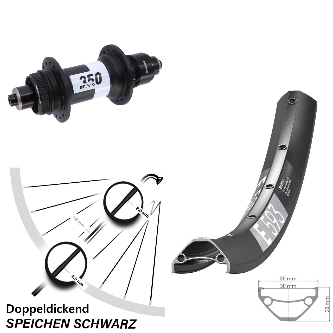 Boost Centerlock Hinterrad für Schnellspanner 650B DT Swiss E593-350 SRAM XD