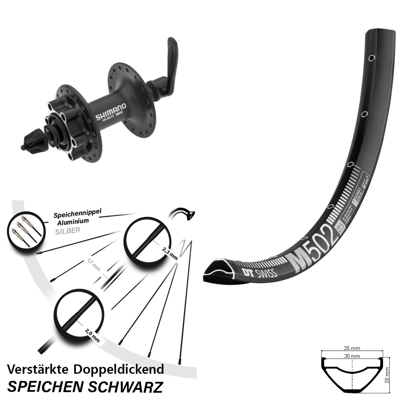 DT Swiss M502 Shimano Alivio 27,5 Zoll Disc Vorderrad QR