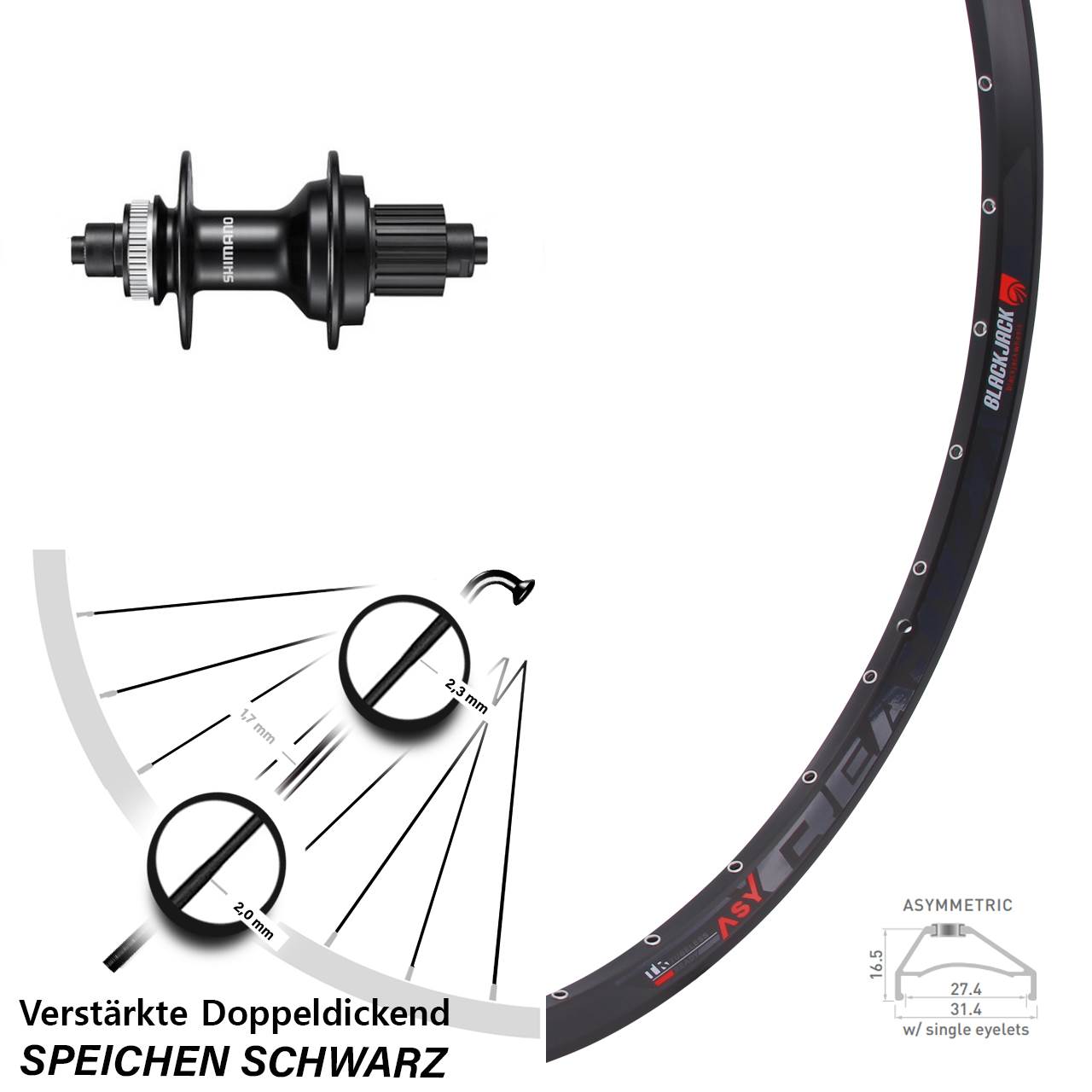 27,5 Zoll Rodi Ready 27 Shimano MT500 Centerlock Hinterrad für Schnellspanner Micro Spline