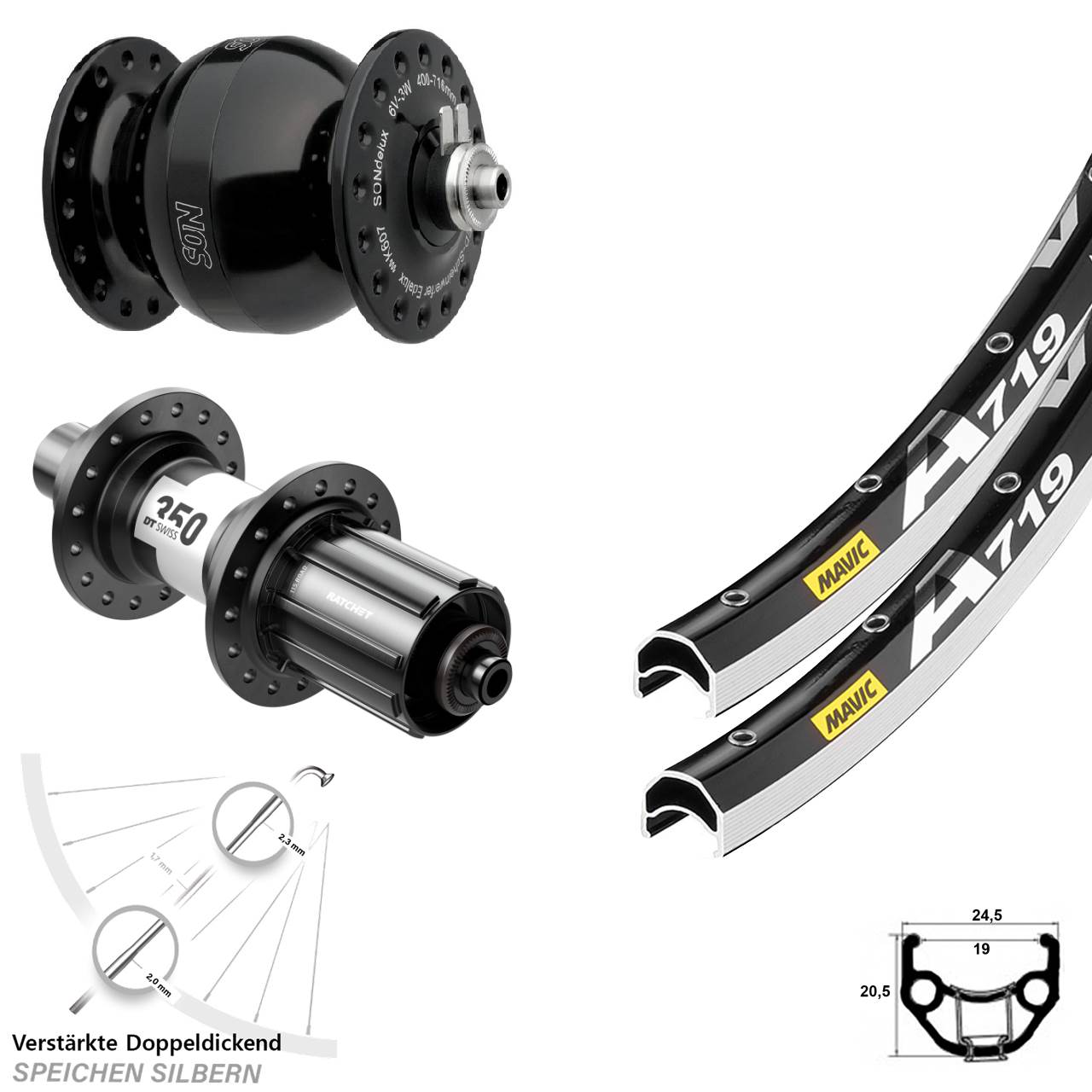Laufradsatz QR 28 Zoll Mavic A 719 DT Swiss 350 SONdelux wide body 11-12 fach