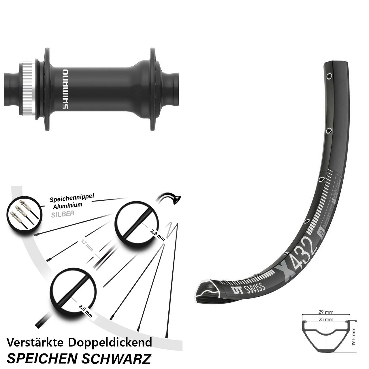DT Swiss X 432 Shimano HB-MT410-B 29 Zoll Disc Laufrad 15x110 Boost